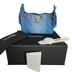 BRAND NEW Chanel Mini 25 bag  Washed Blue Denim Aged Gold-Tone Hardware 26P